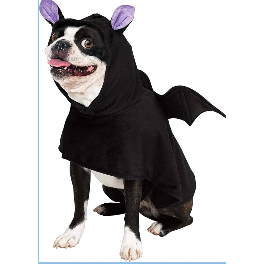 Bat Dog Costume XS Black With Purple Ears & Wings Hooded Outfit For Pets